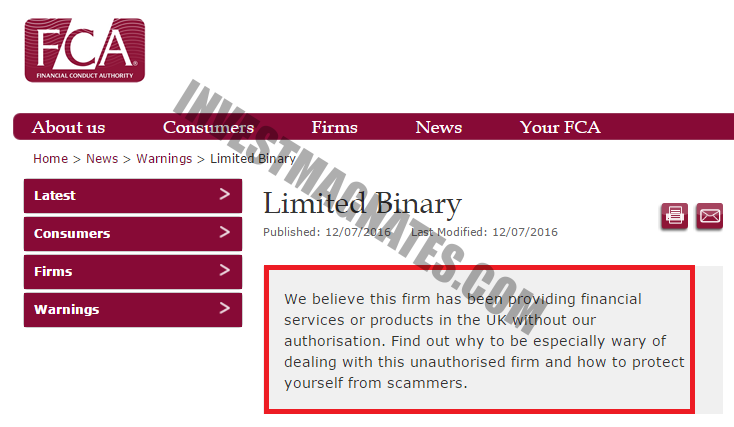 Limited Binary фальшивая лицензия брокера бинарных опционов