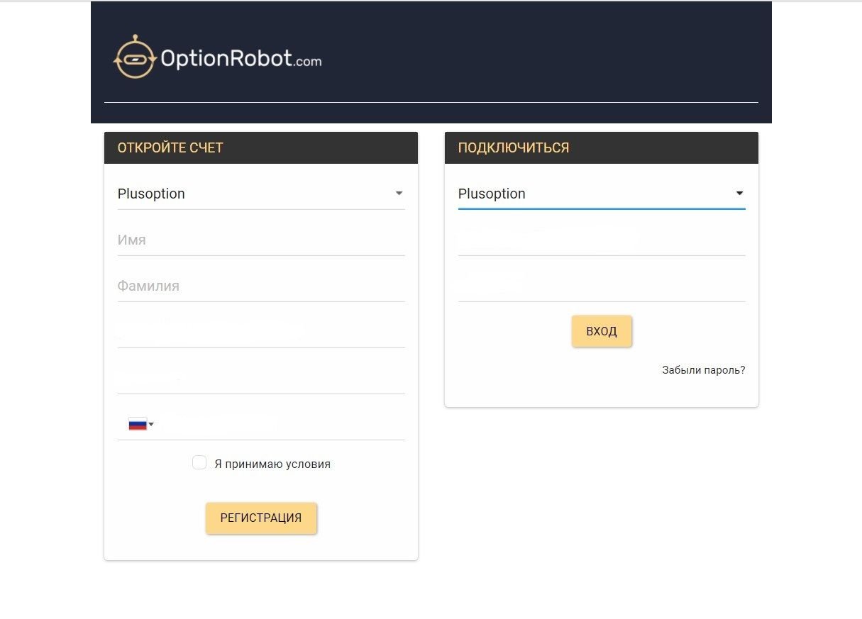 Чтобы начать работать с OptionRobot, пройдите быструю регистрацию