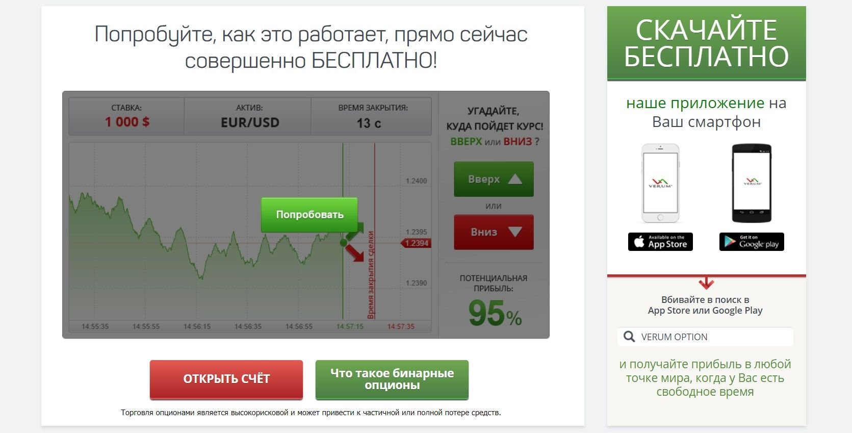 Верум оптион, официальный сайт которого обеспечивает безопасность работы